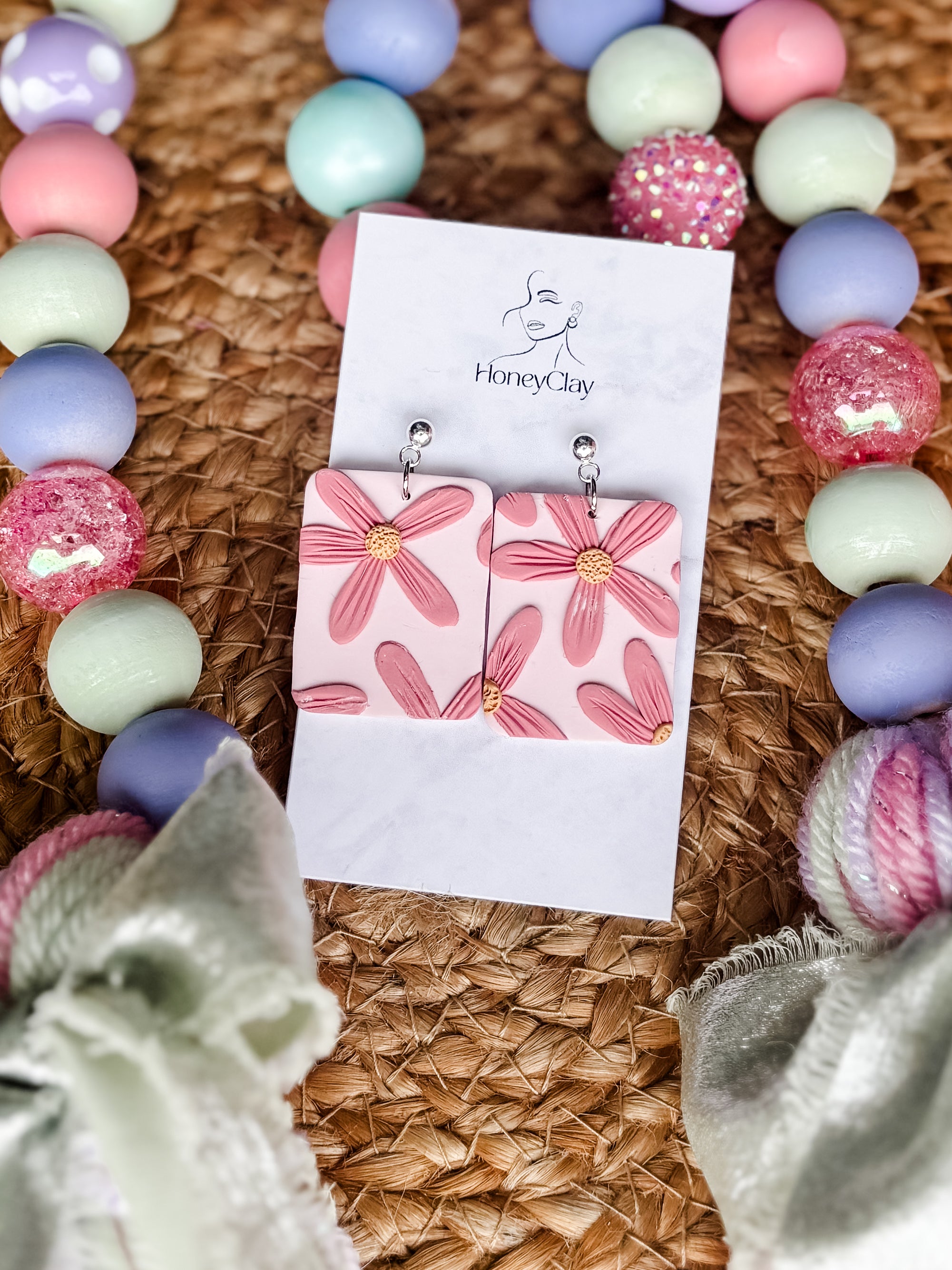 Pink Daisy Earrings