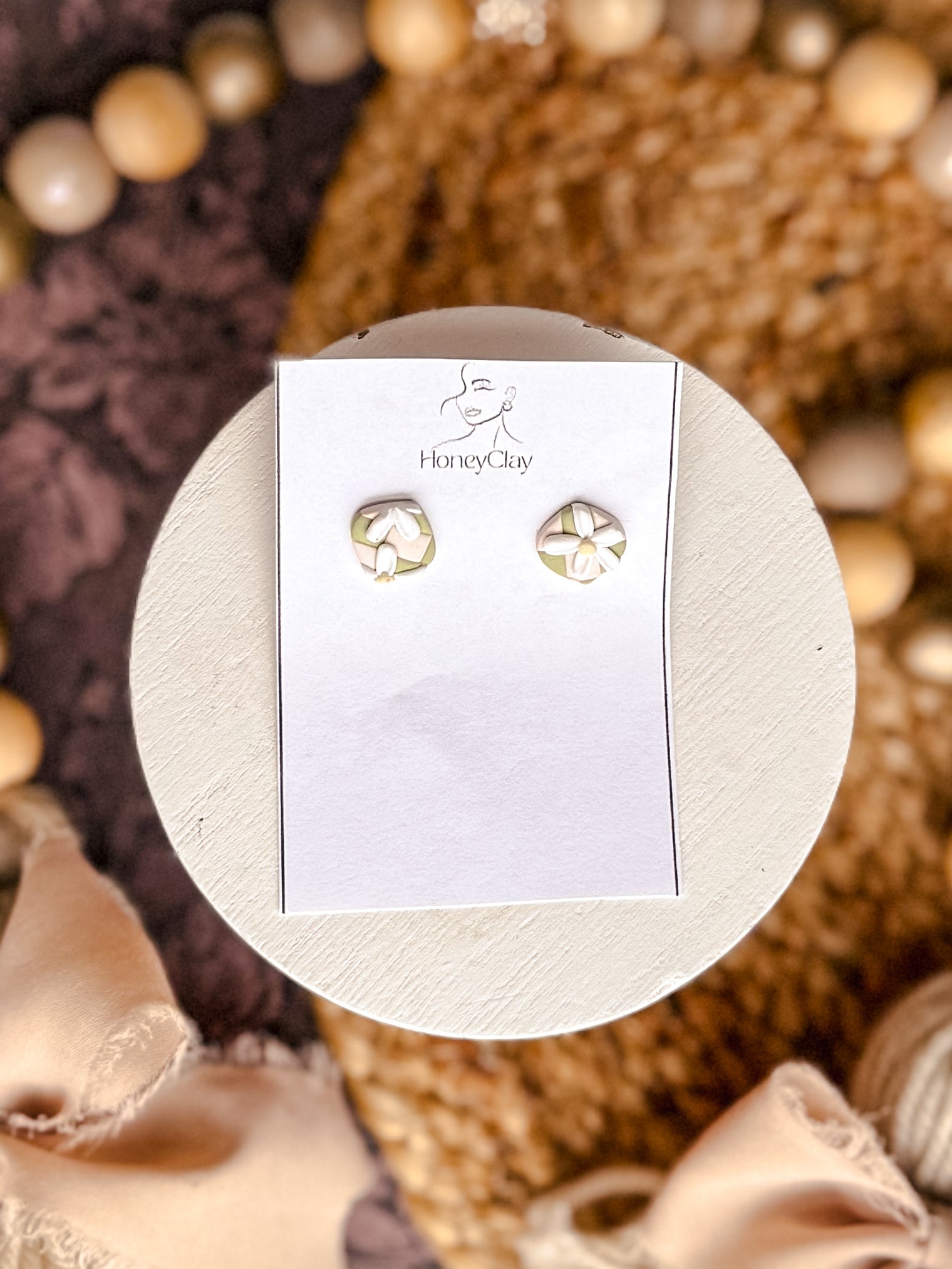 Chartreuse Checkered Daisy Studs