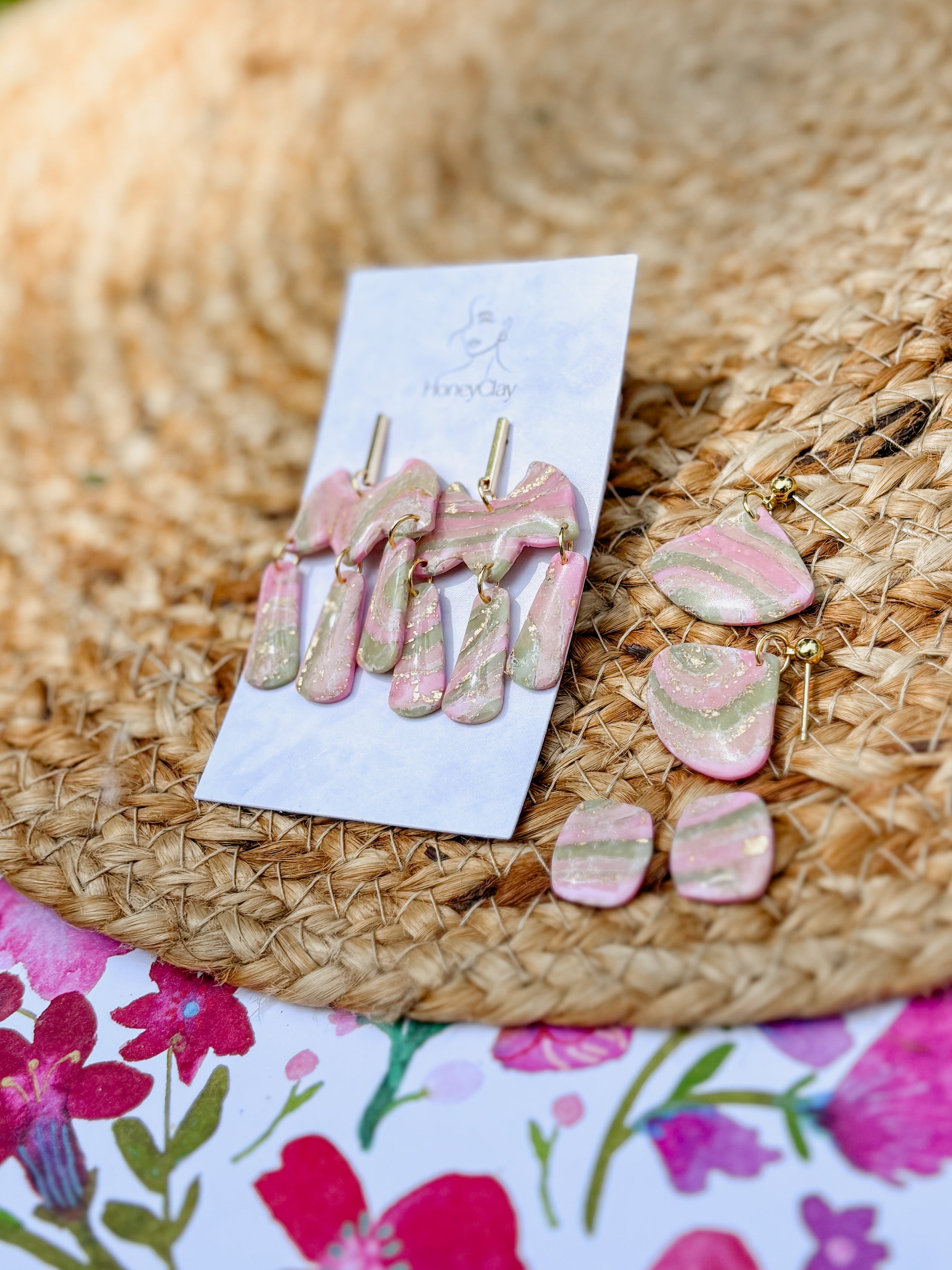 Pink & Green Stripped Earrings