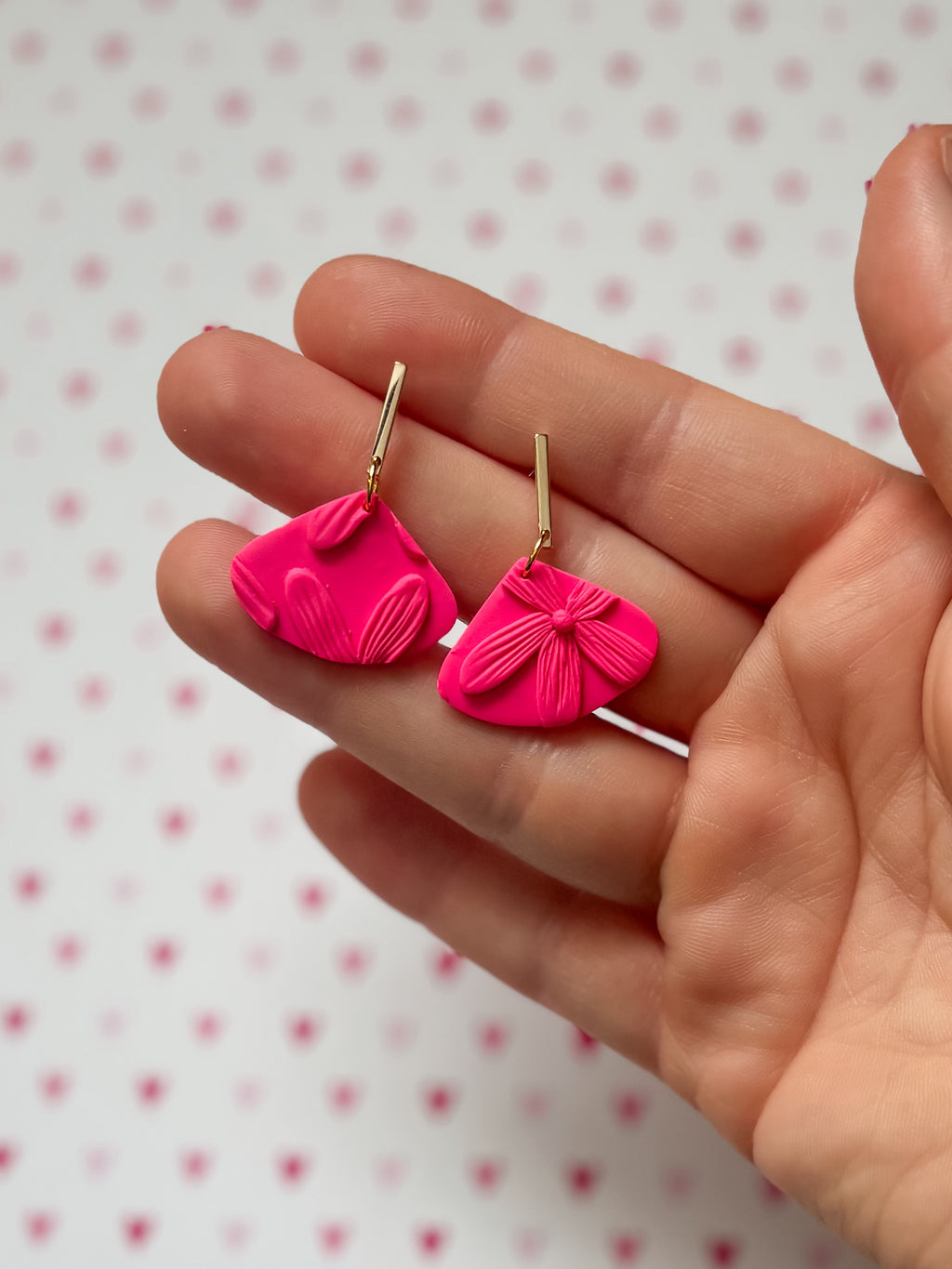 Monochrome Pink Floral Dangles