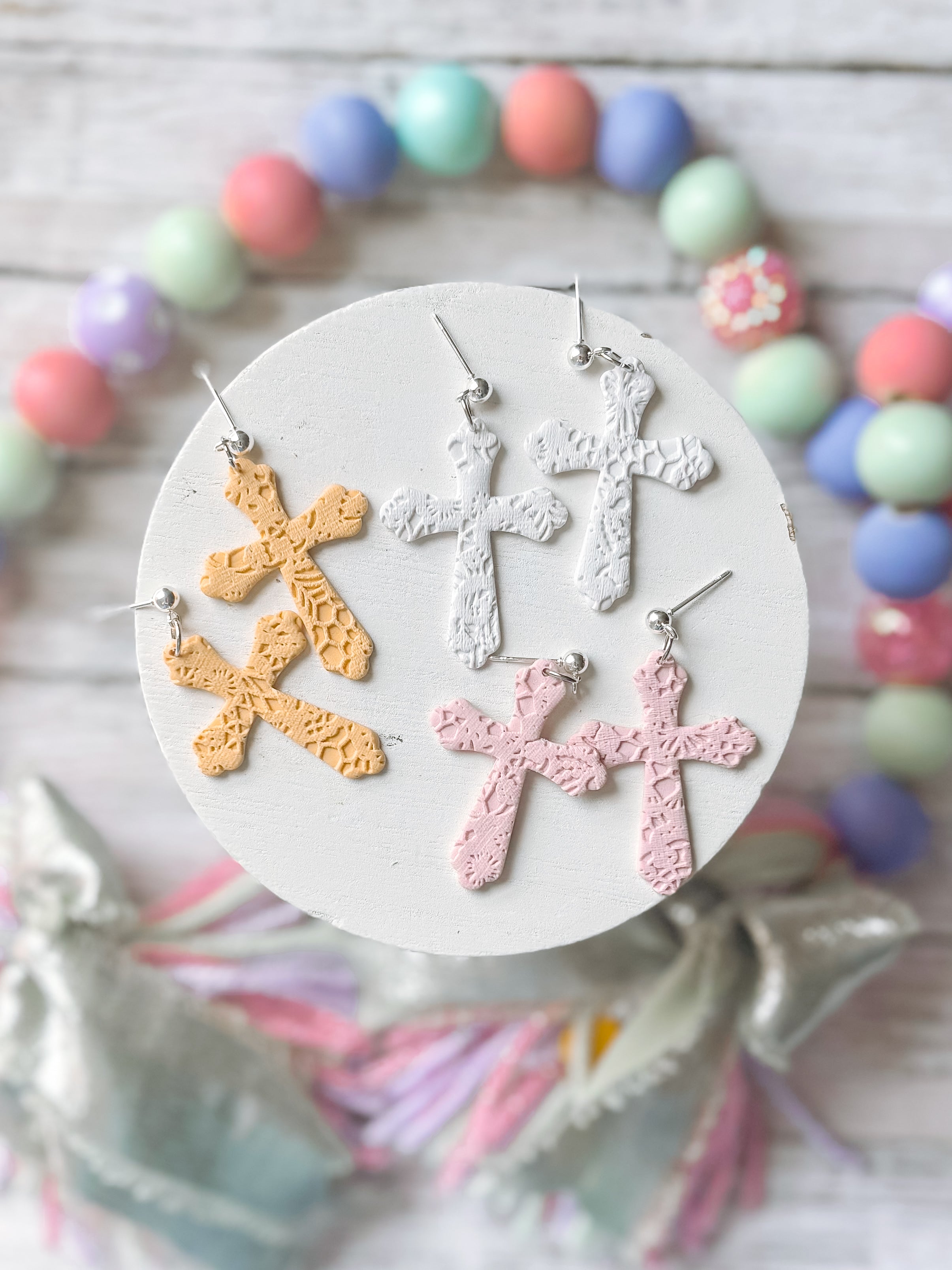Lace Textured Cross Earrings