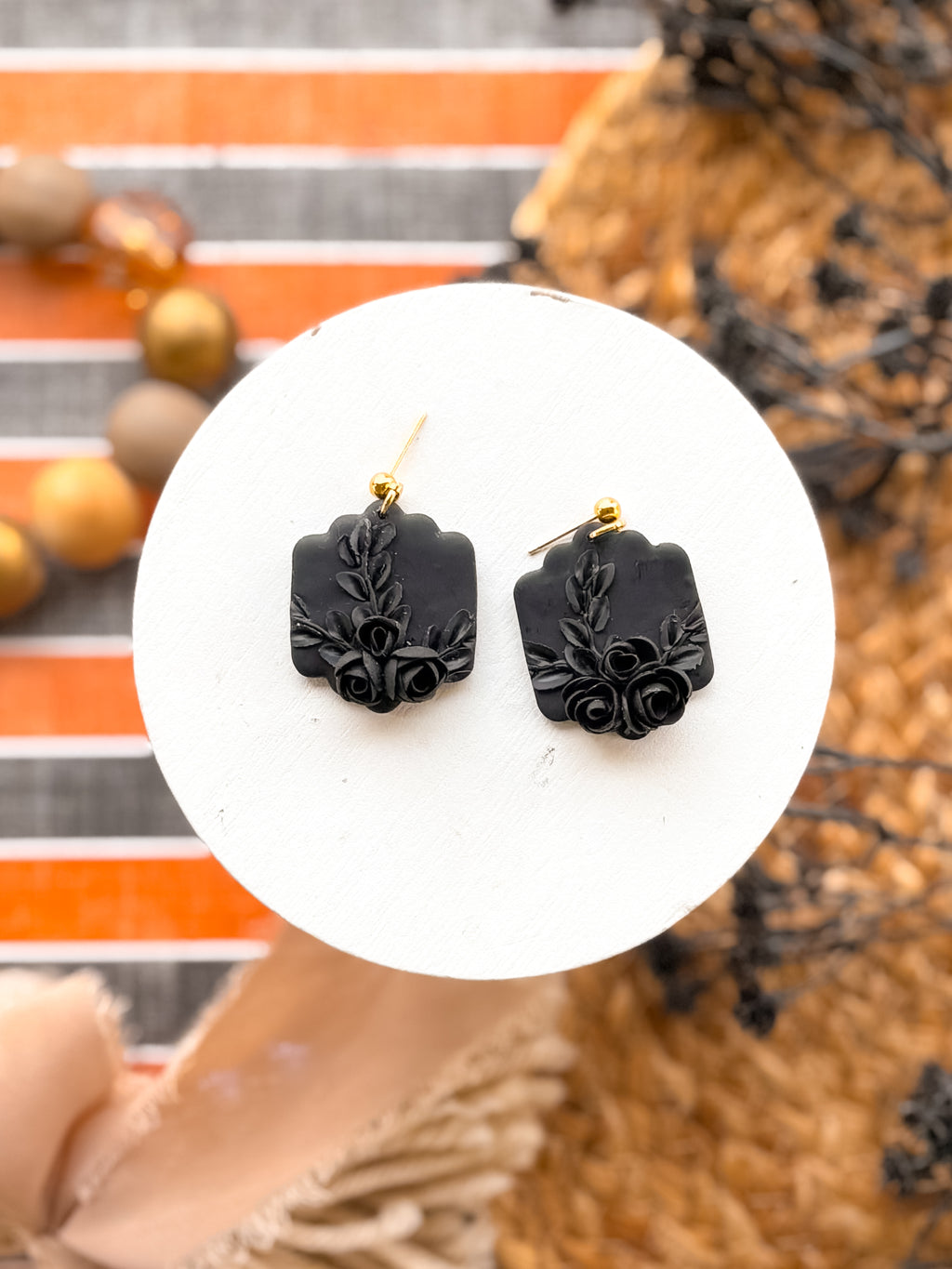 Black on Black Floral Dangles