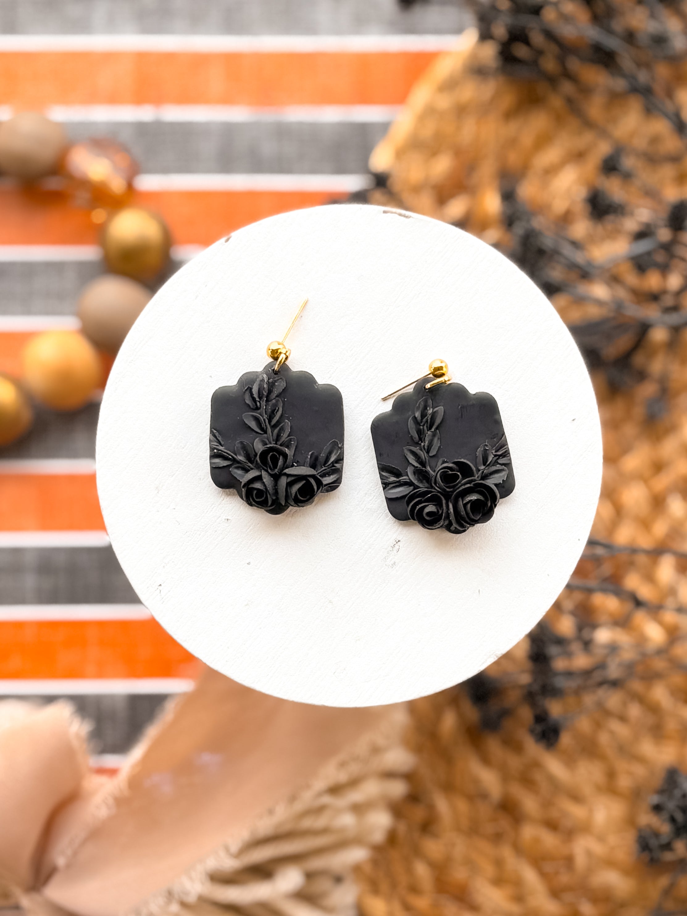 Black on Black Floral Dangles