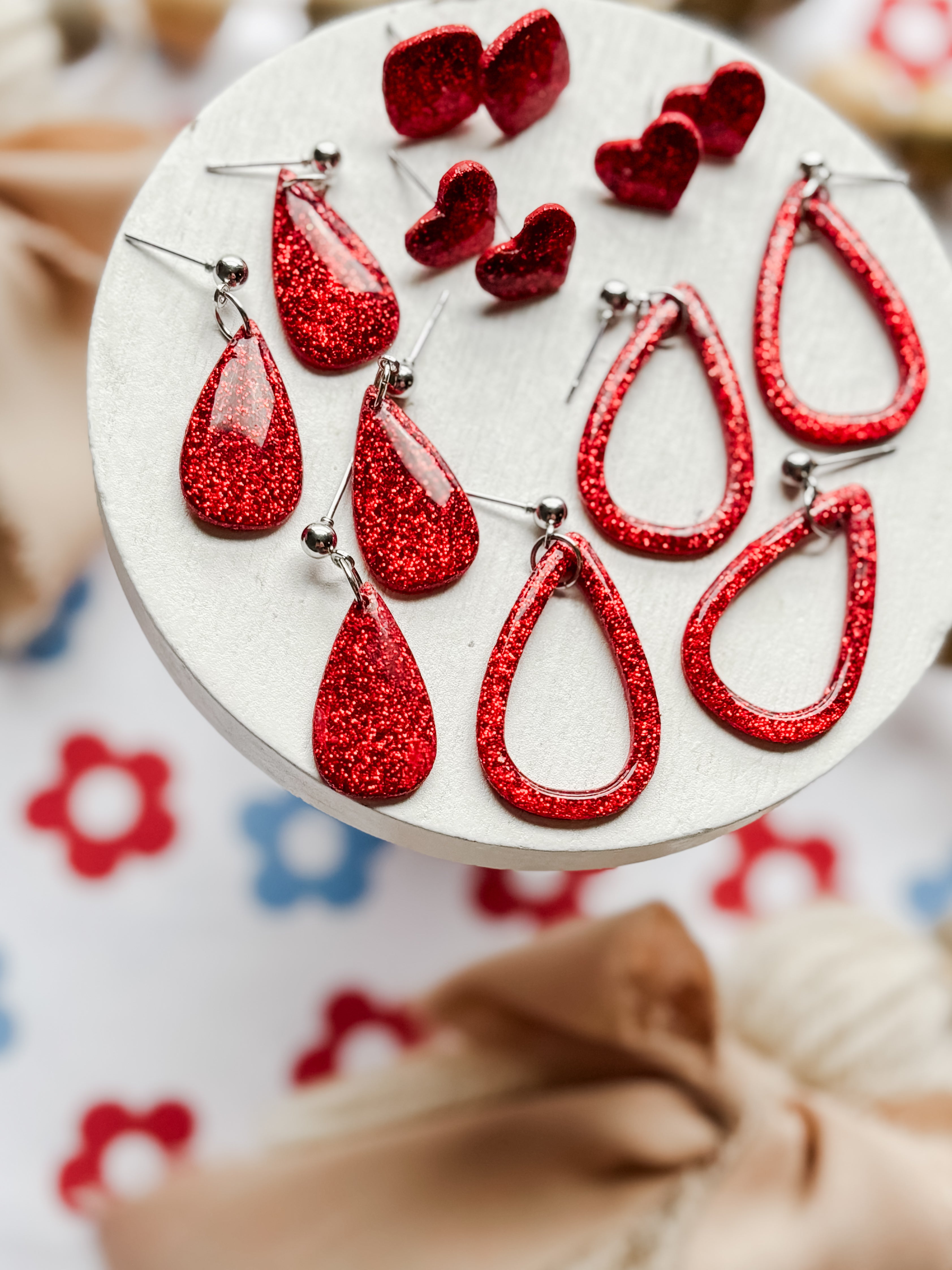 Red Glitter Clay Earrings