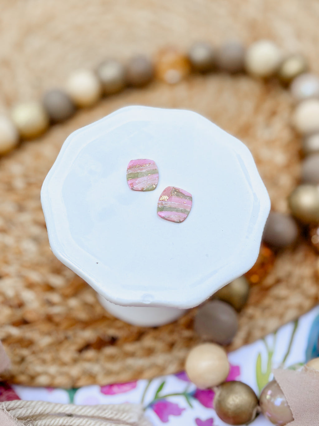 Pink & Green Stripped Earrings
