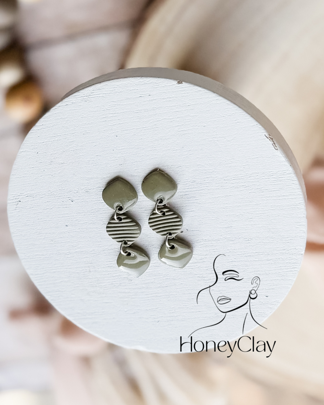 Ribbed Sage Drop Dangles
