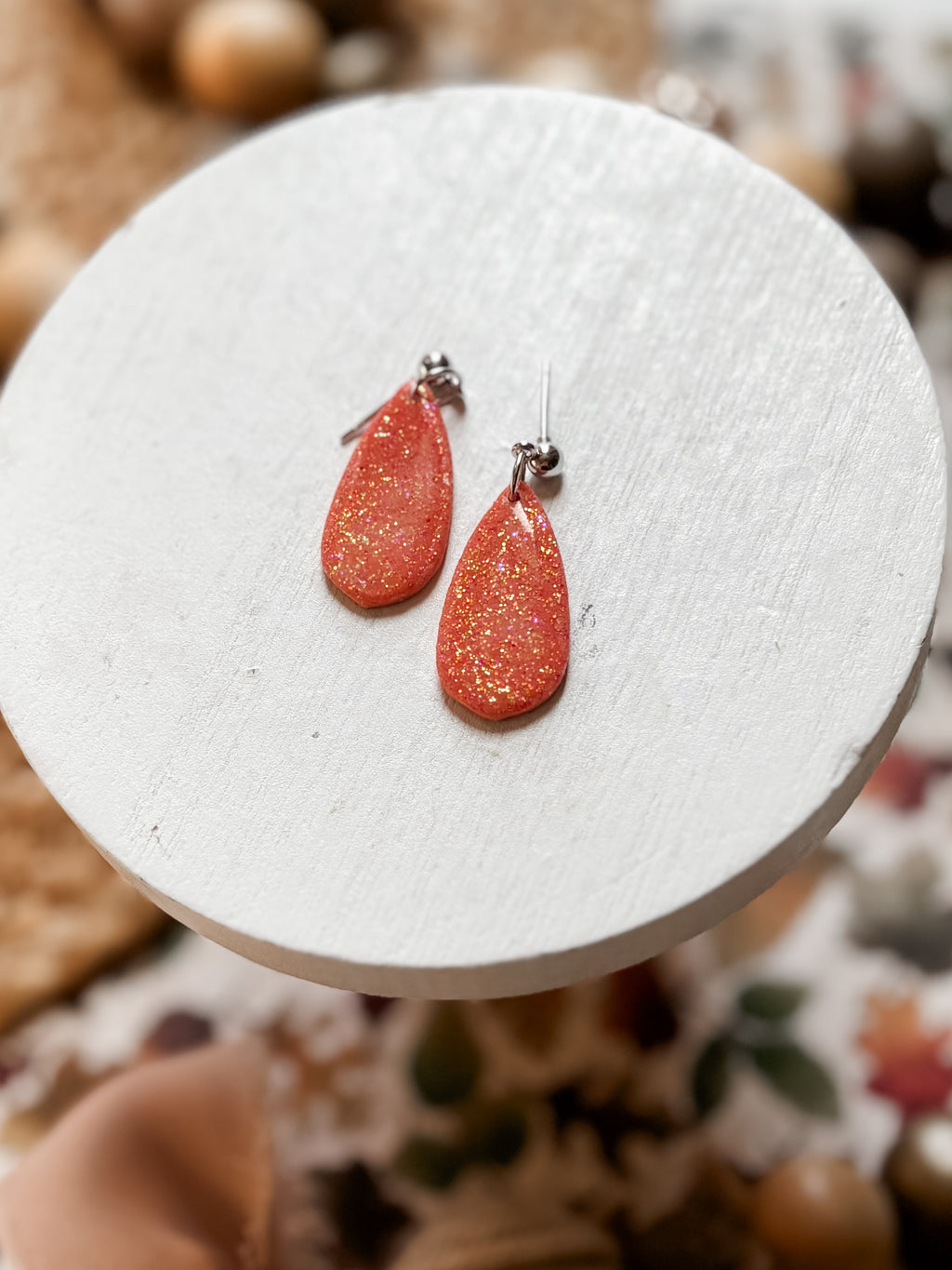 Orange Glitter Earrings