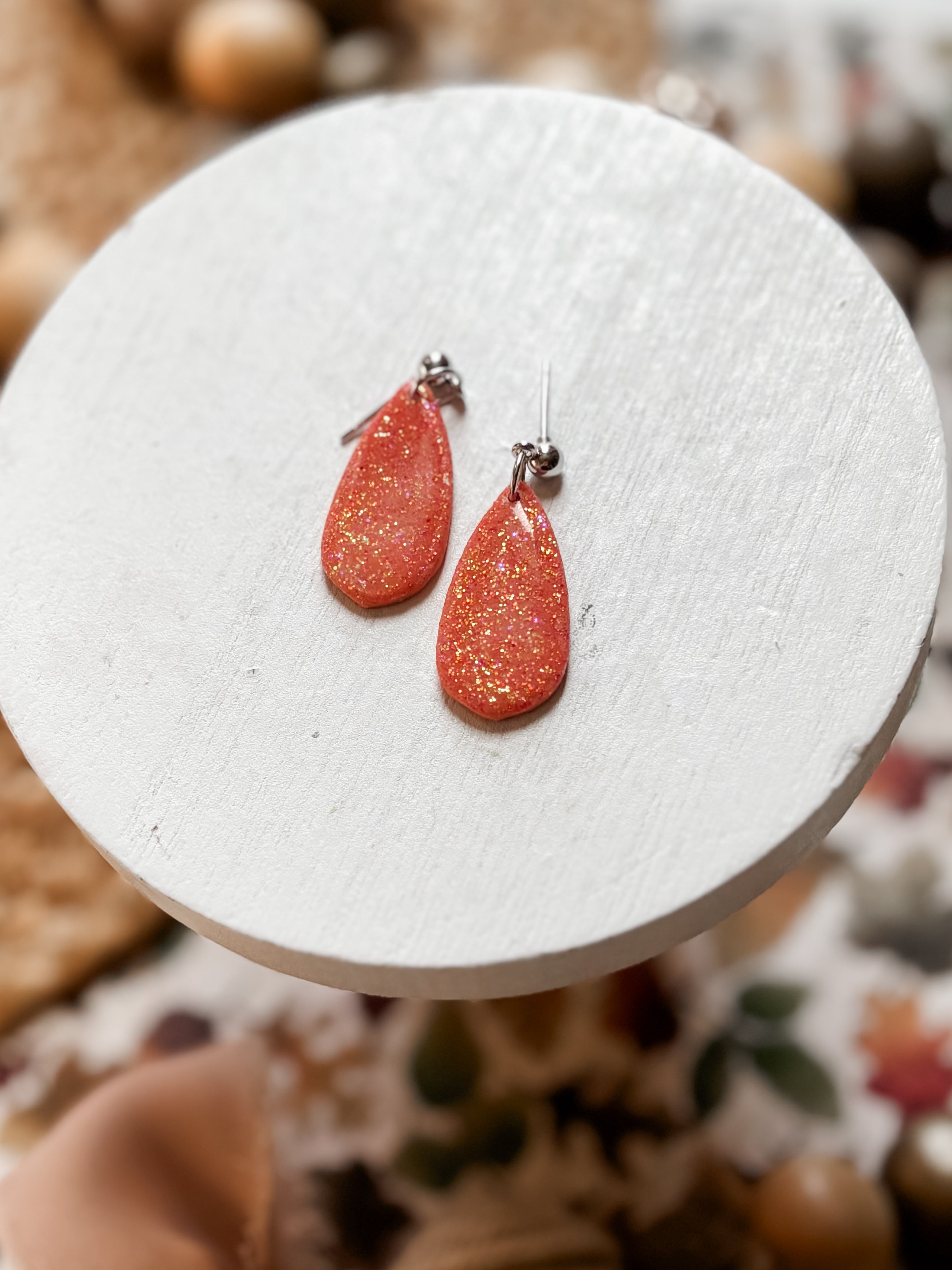 Orange Glitter Earrings