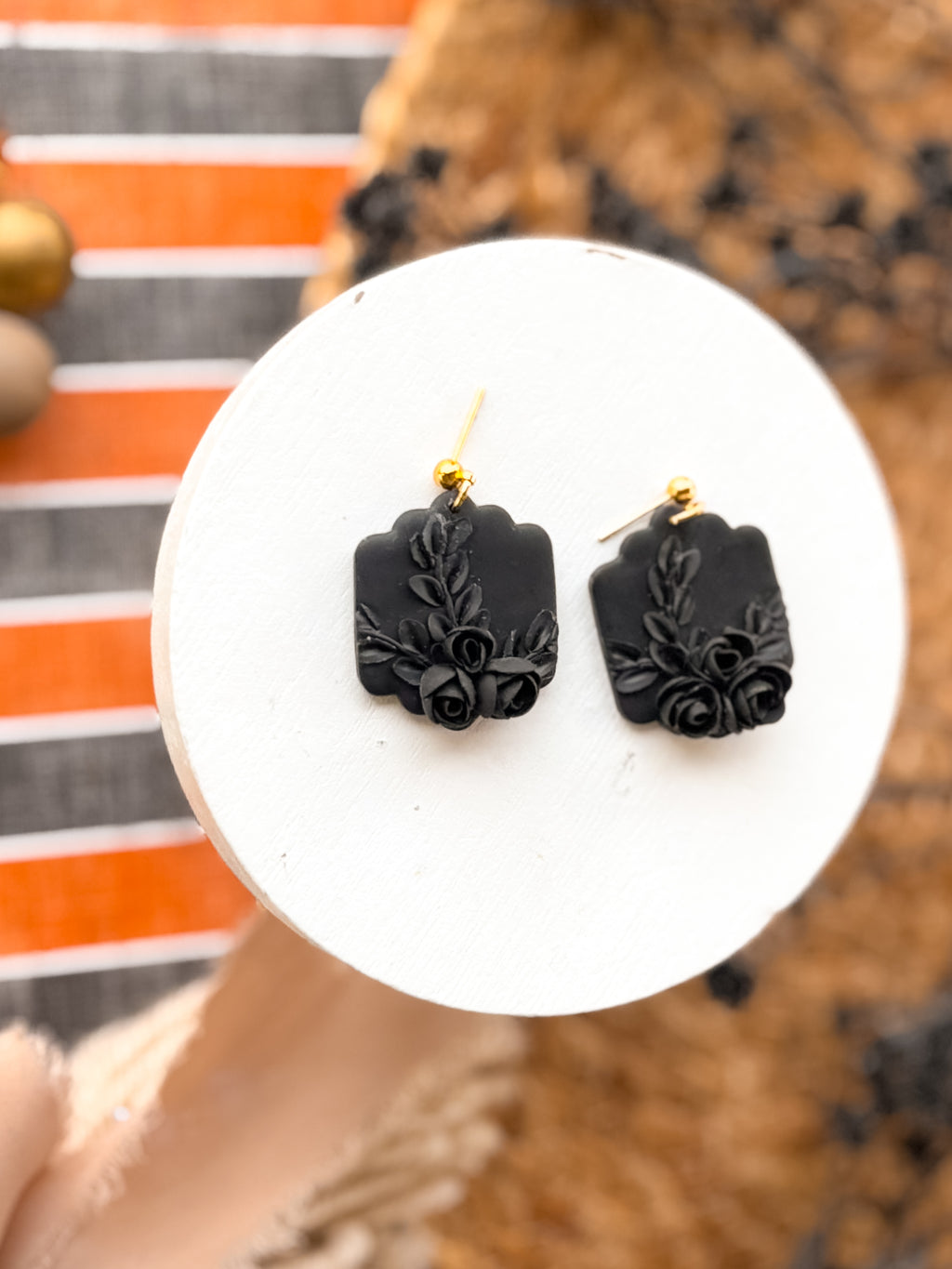 Black on Black Floral Dangles
