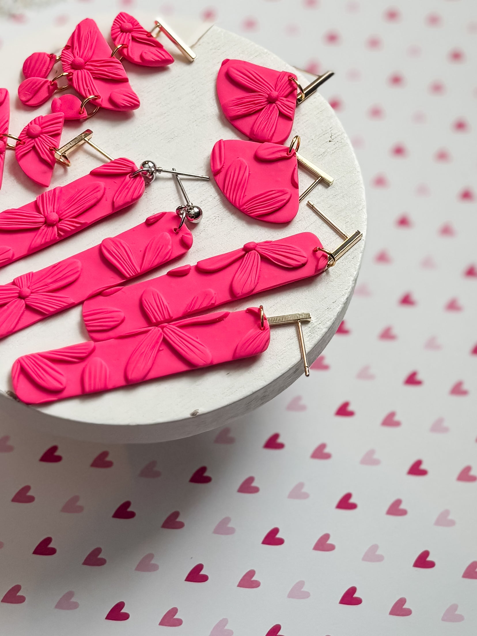 Monochrome Pink Floral Dangles