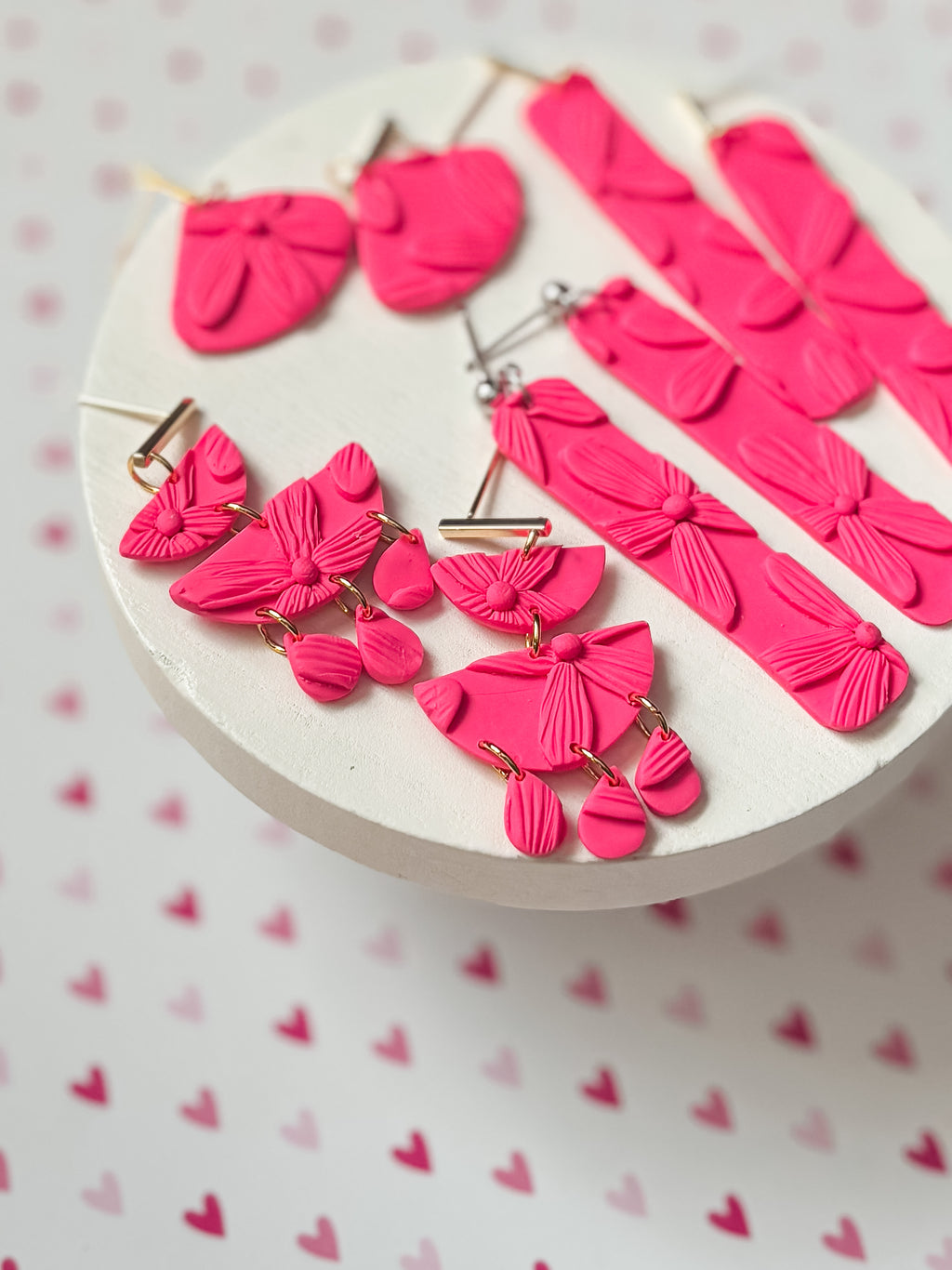Monochrome Pink Floral Dangles