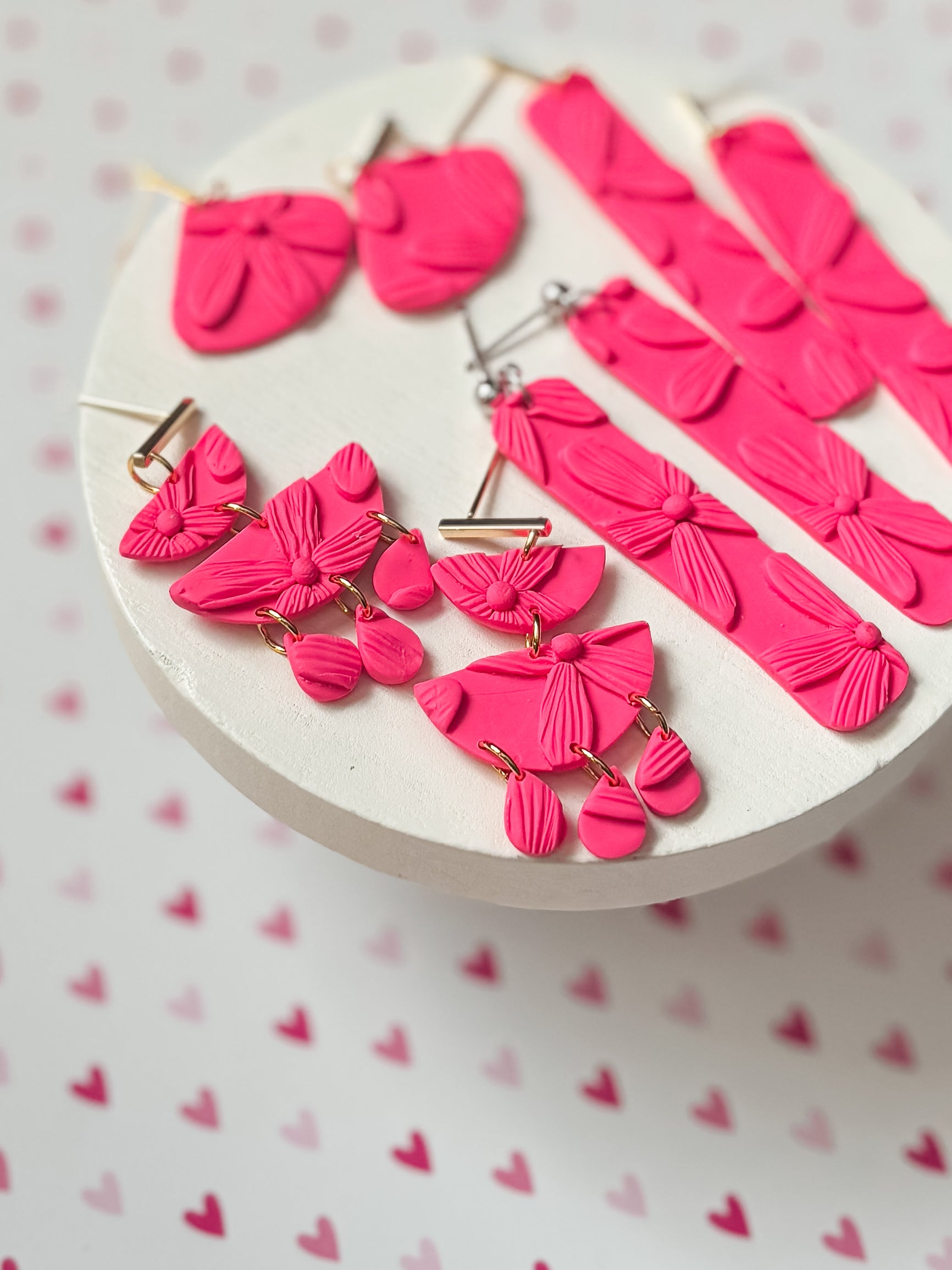 Monochrome Pink Floral Dangles