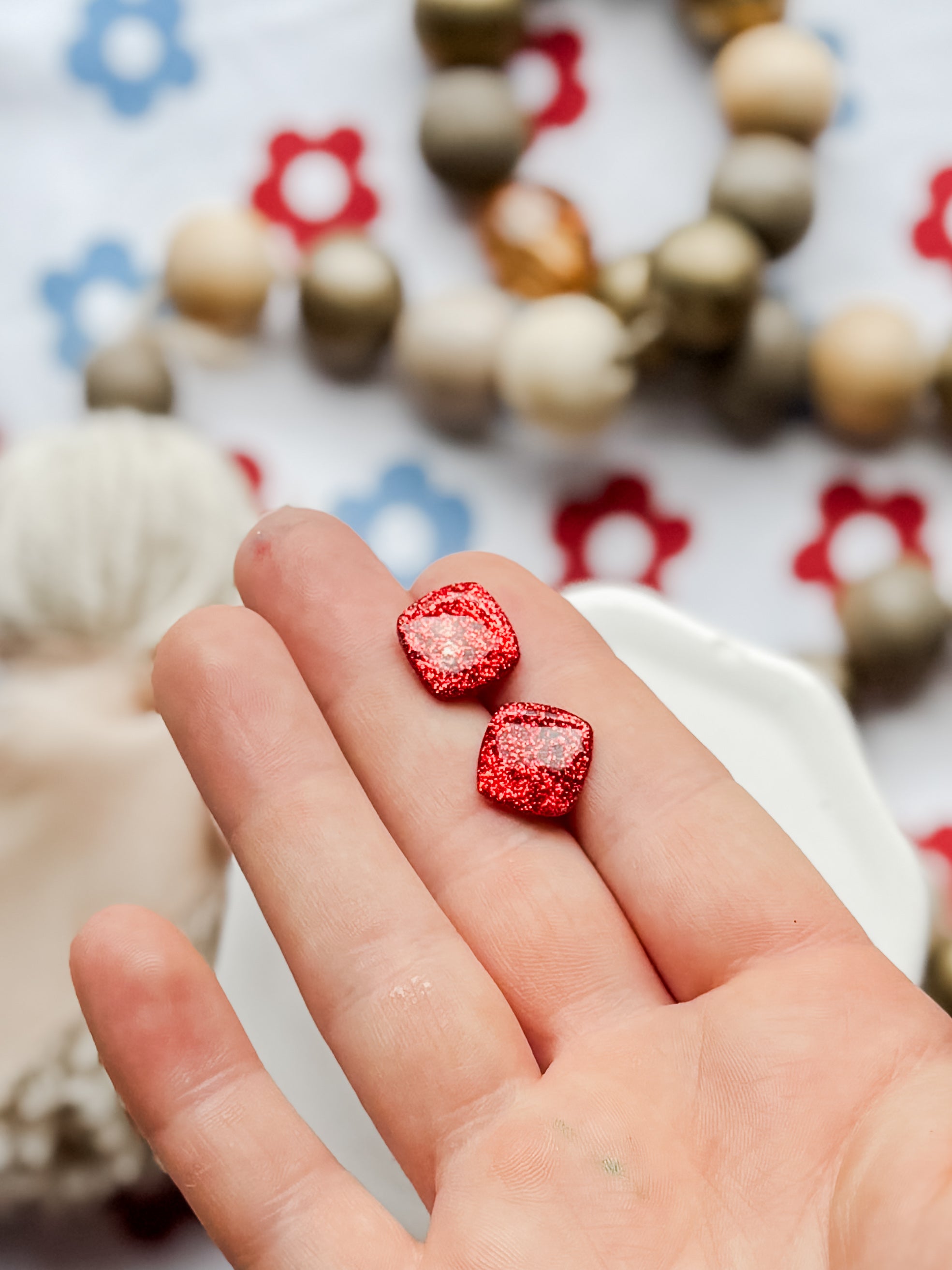 Red Glitter Clay Earrings