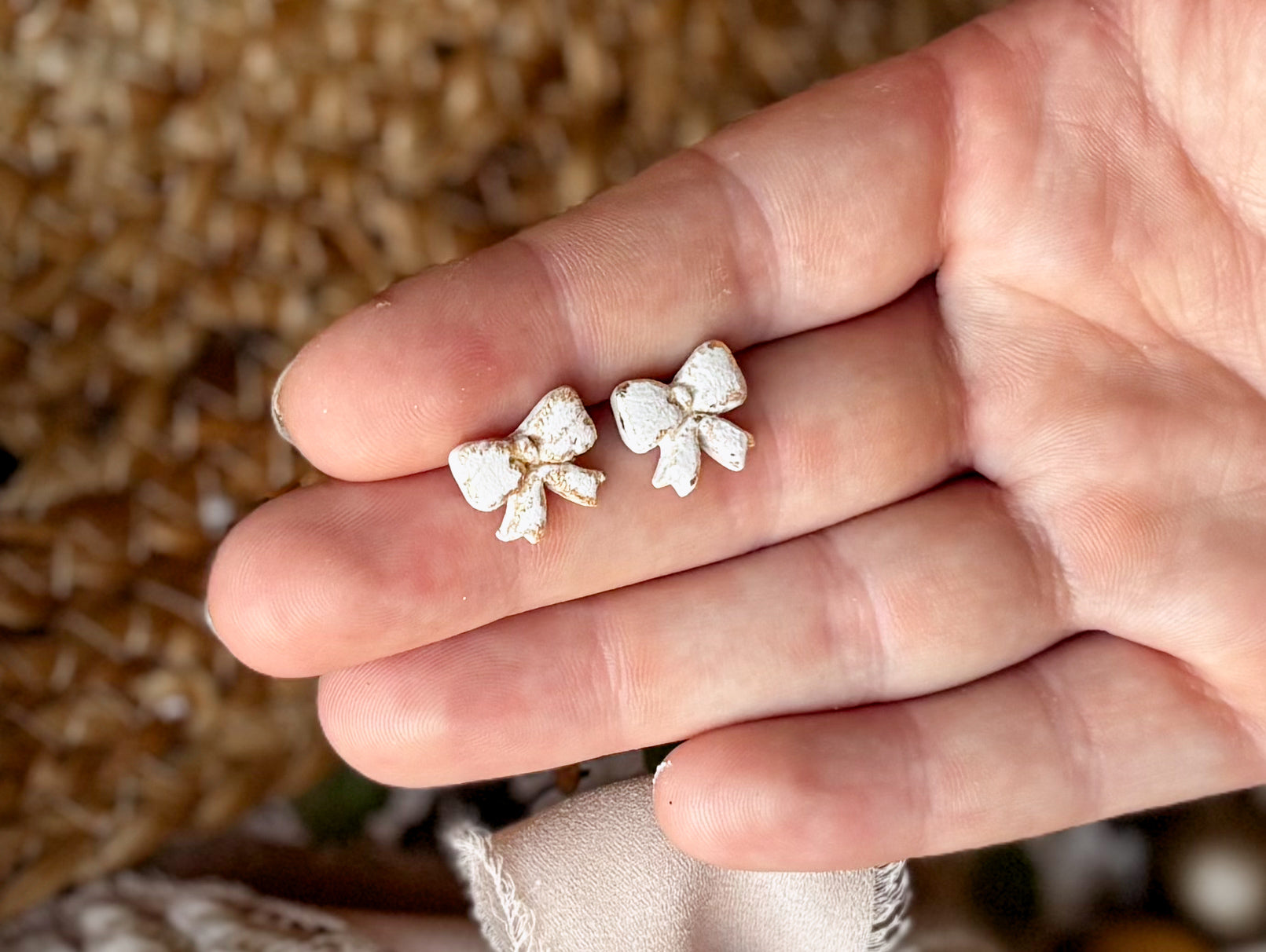 Gold & Cream Bow Studs
