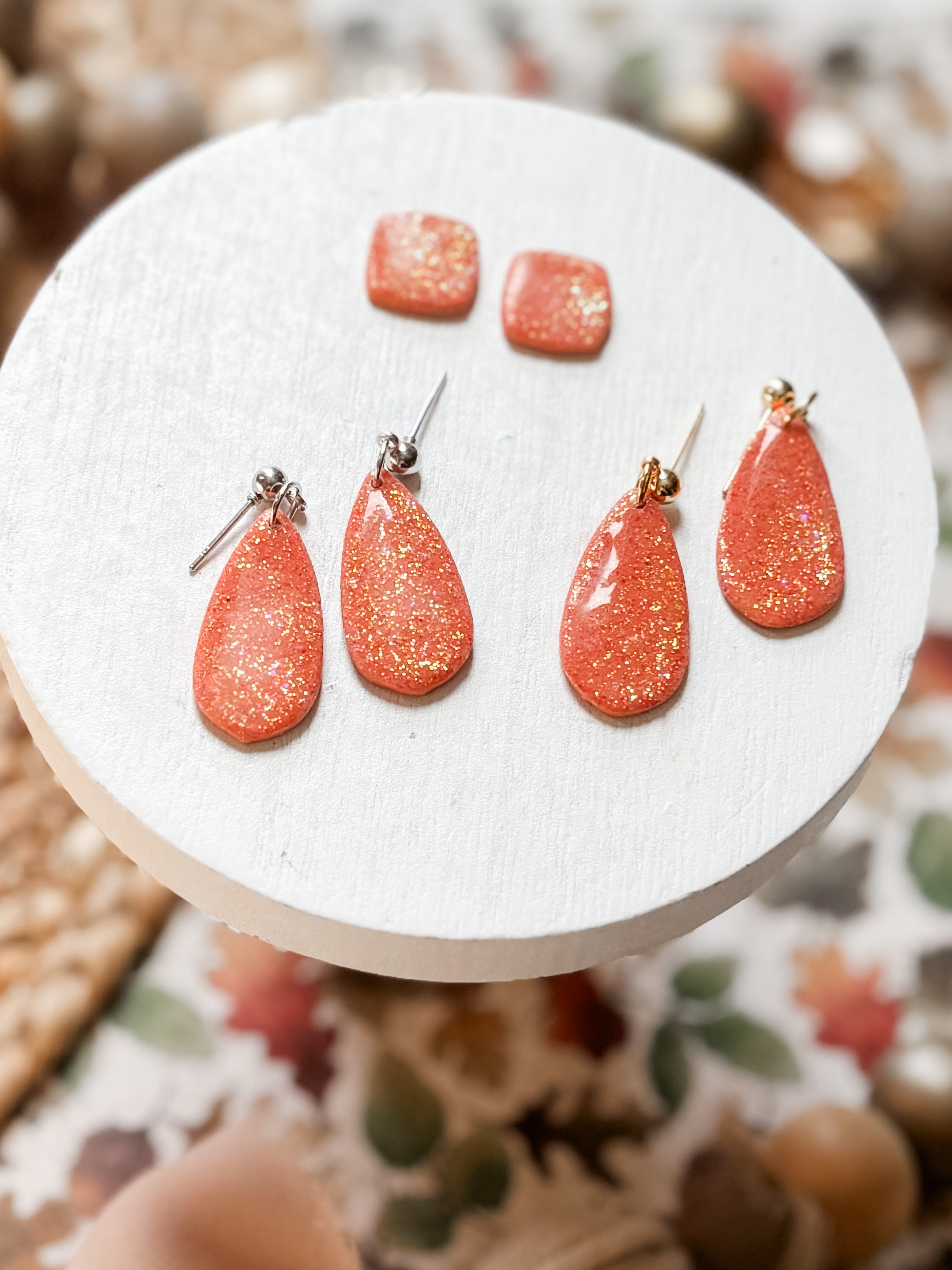 Orange Glitter Earrings