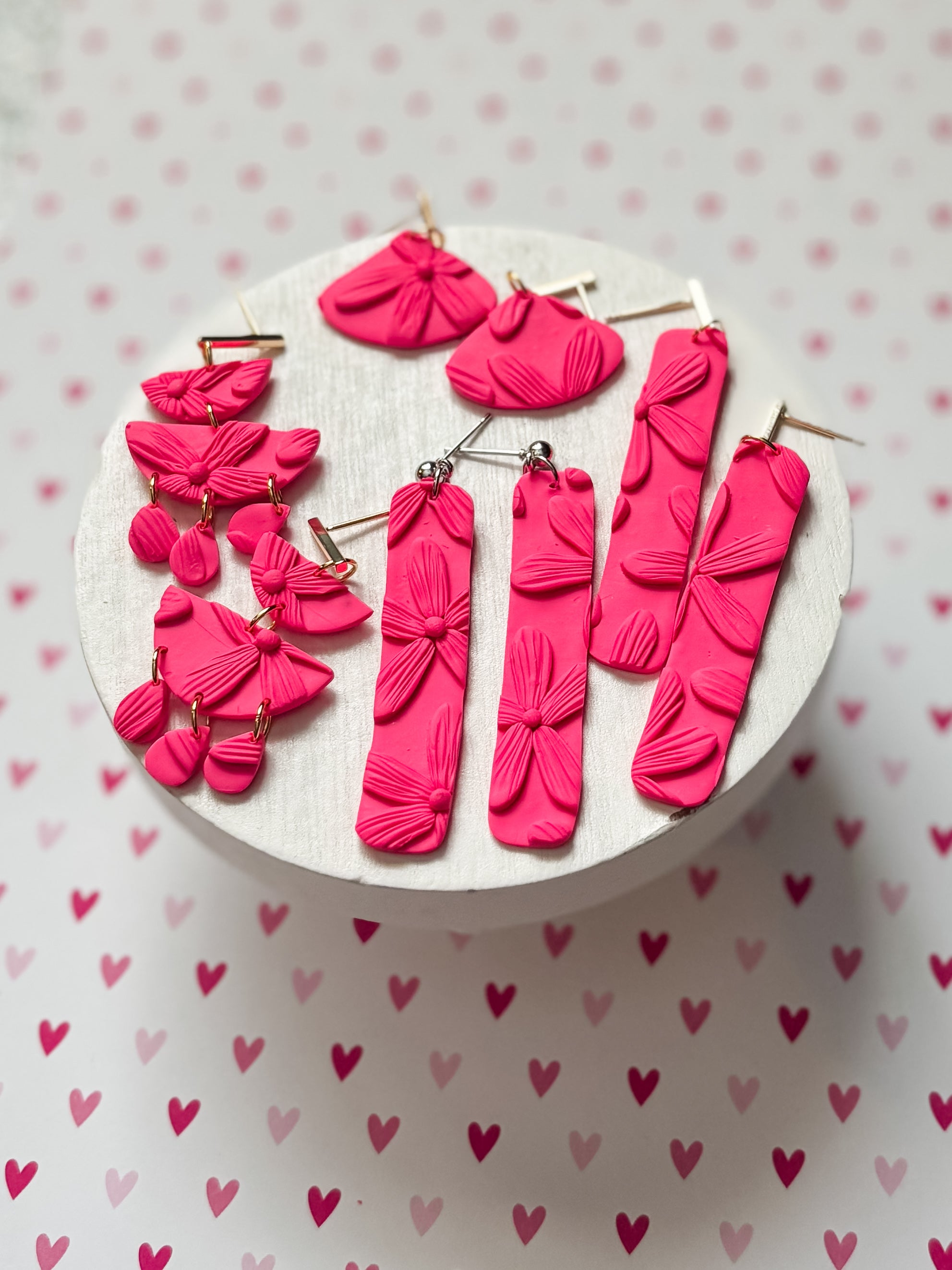 Monochrome Pink Floral Dangles