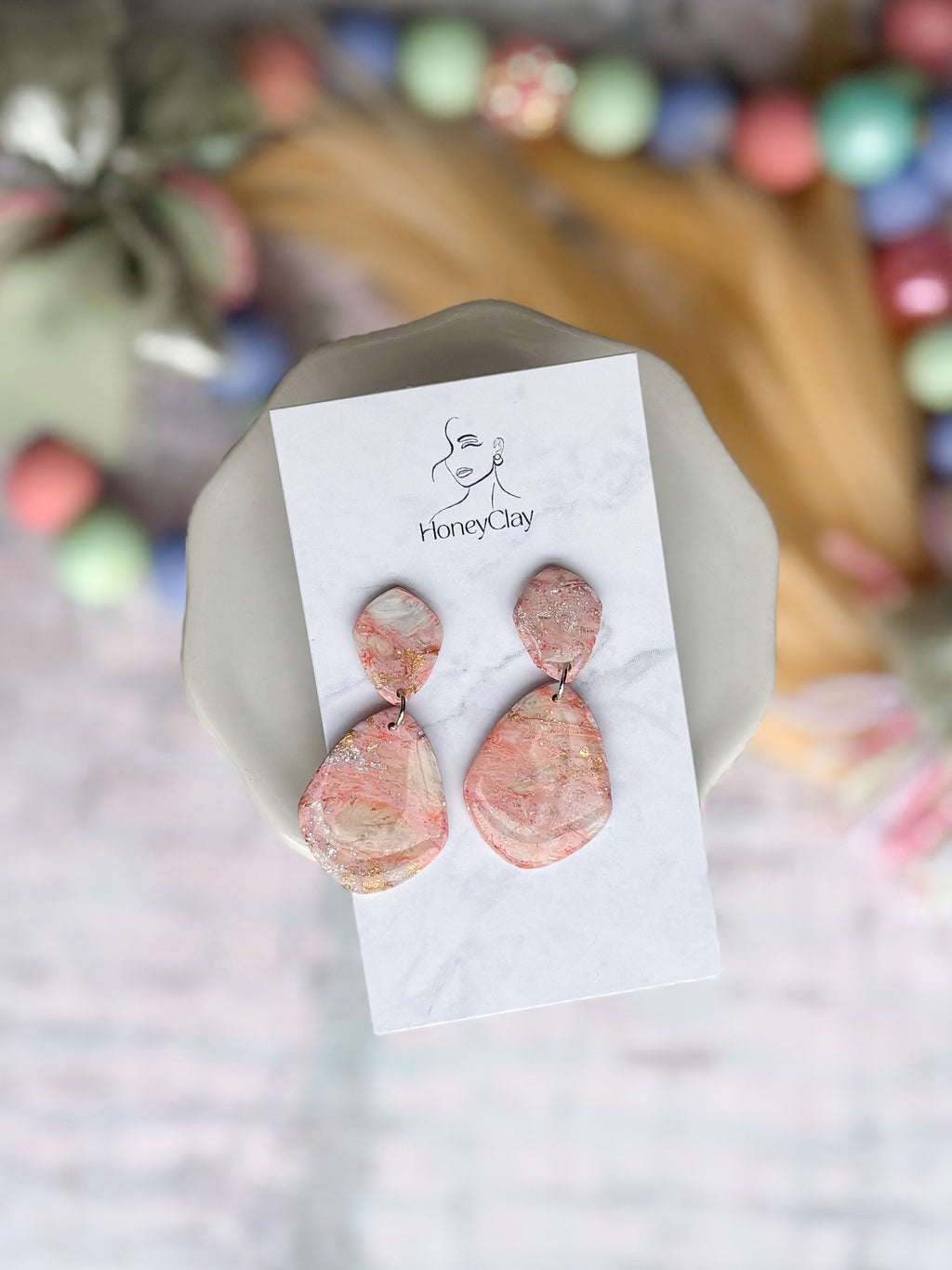 Pink Marble Earrings