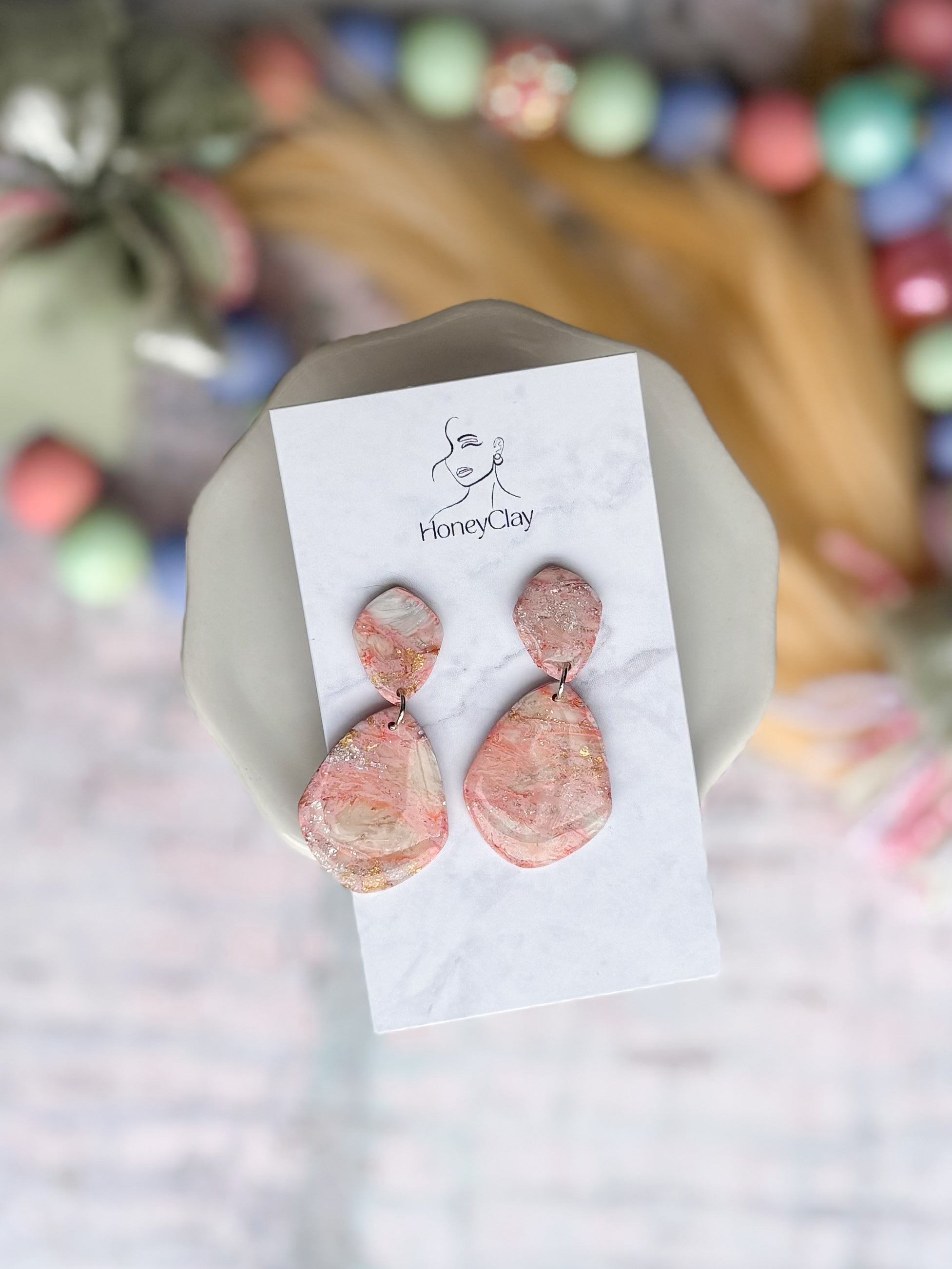 Pink Marble Earrings