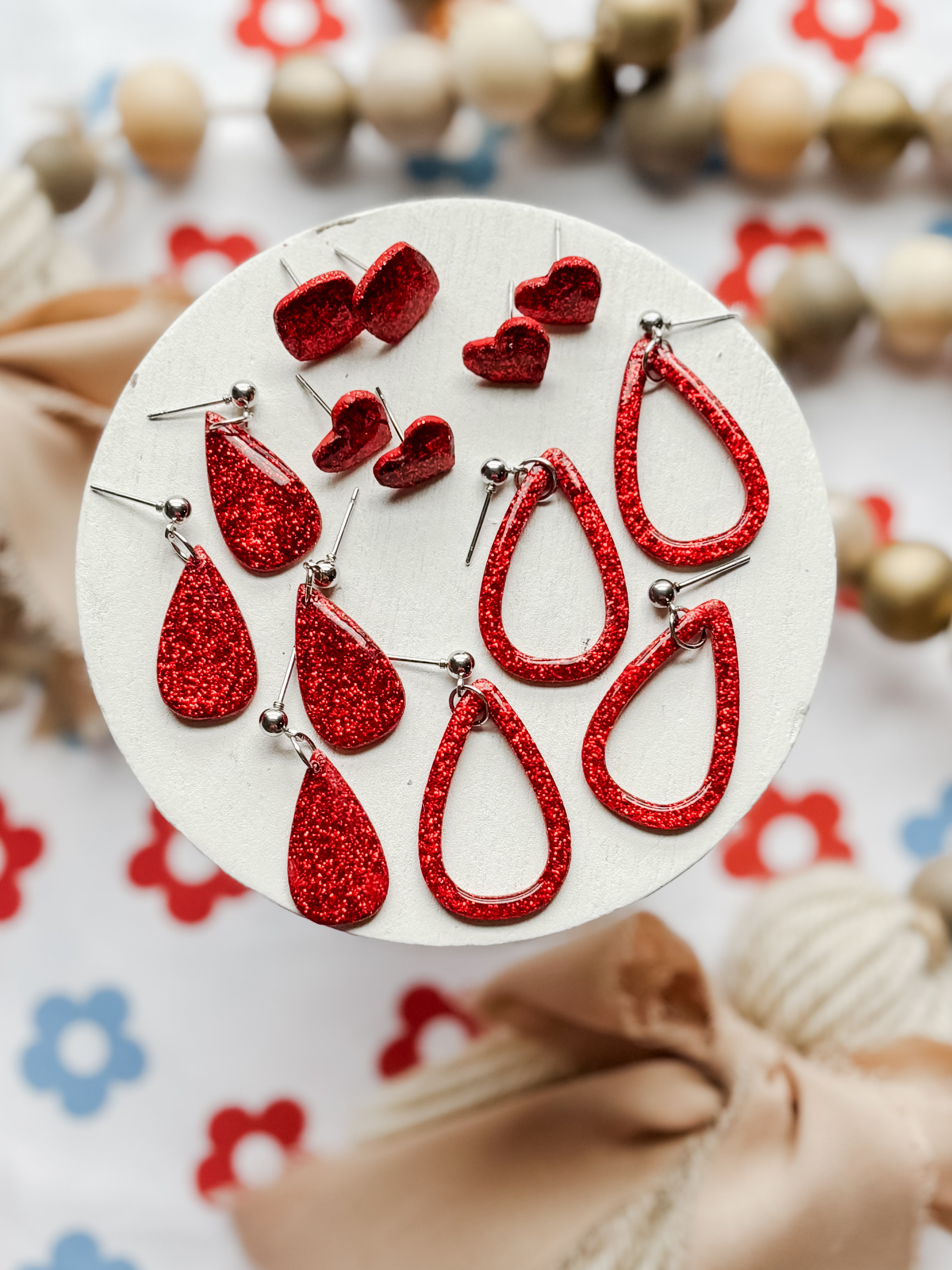 Red Glitter Clay Earrings